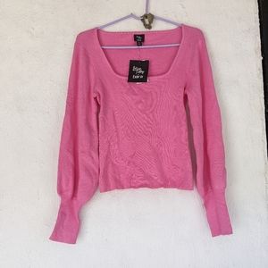 Becca Tilly x bar III pink long sleeve sweater with square neckline